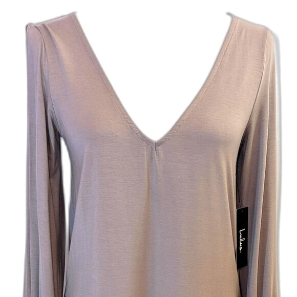 NWT Lulus | Deep V Shift Dress Glory Of Love in Mocha Mousse Taupe | Size Small - Picture 5 of 13